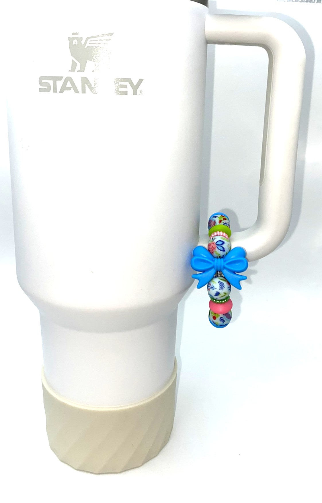 Blue Coquette Bow w/Floral Beads Stanley Tumbler Cup Handle Charm