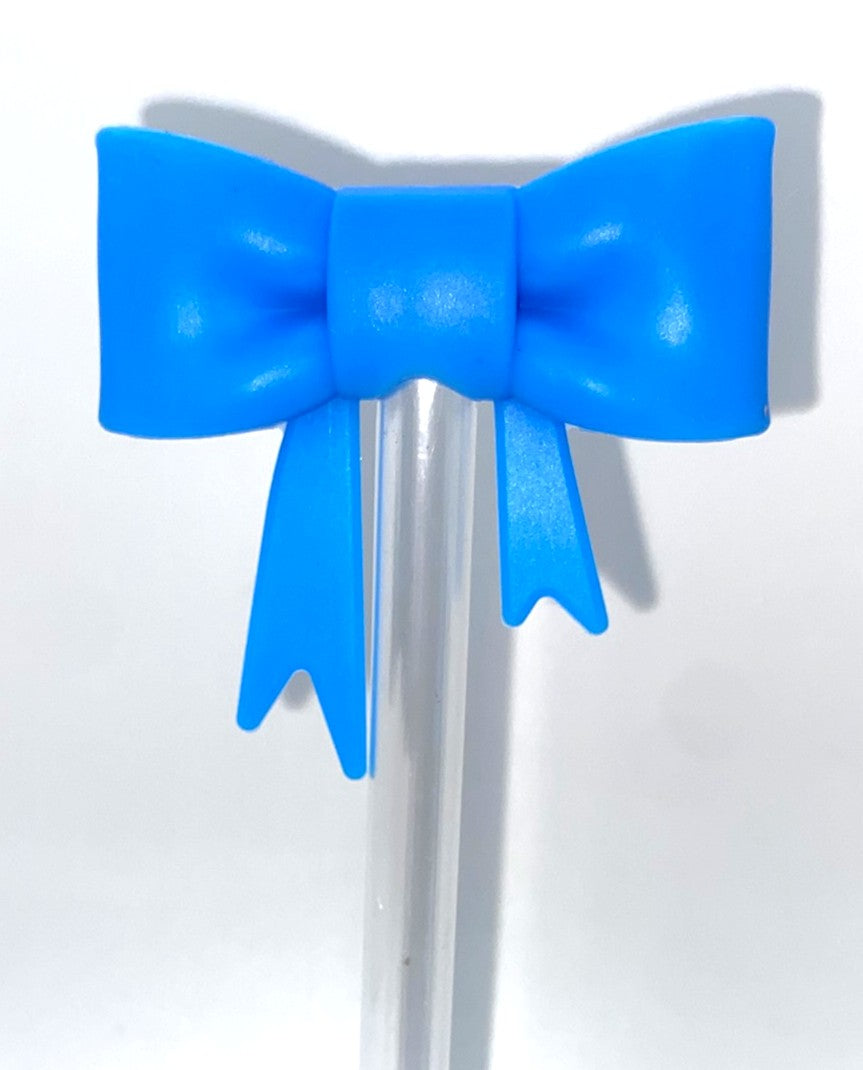 Blue Bow Straw Topper