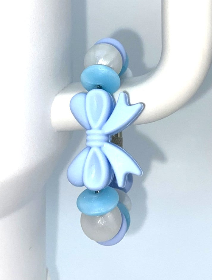 Baby Blue w/Blue Pearl Coquette Bow Stanley Tumbler Cup Handle Charm