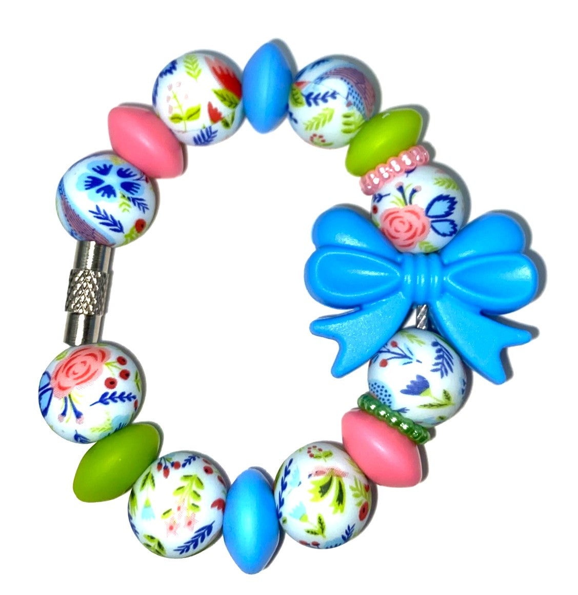 Blue Coquette Bow w/Floral Beads Stanley Tumbler Cup Handle Charm