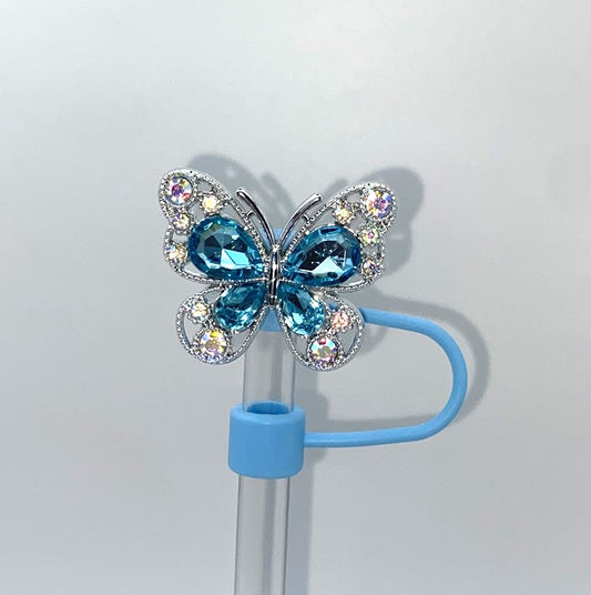 Blue Crystal Butterfly Straw Topper