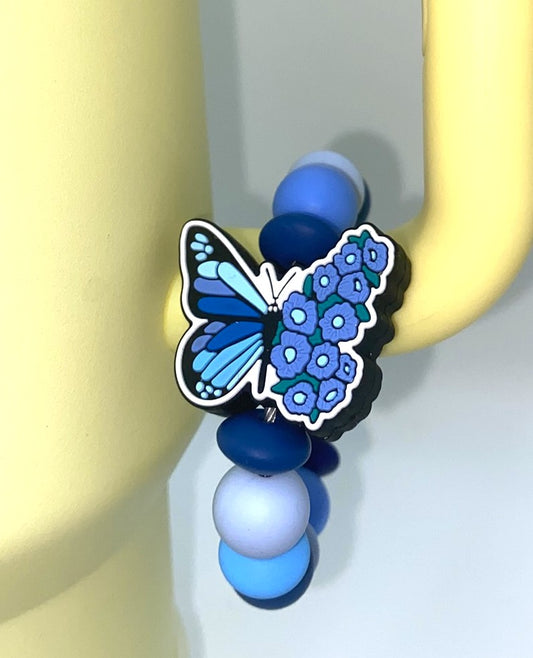 Blue Floral Butterfly Stanley Tumbler Cup Handle Charm