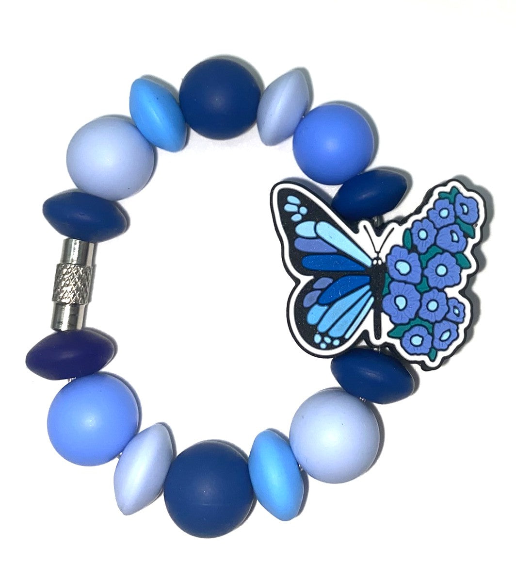 Blue Floral Butterfly Stanley Tumbler Cup Handle Charm
