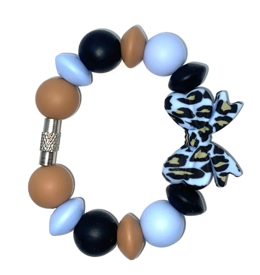 Blue Leopard Print Coquette Bow Stanley Tumbler Cup Handle Charm