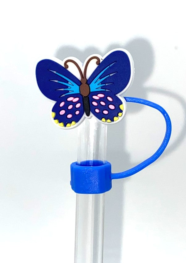 Blue w/Pink Polka Dots Butterfly Straw Topper