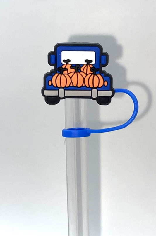 Blue Fall Pumpkin Truck Straw Topper