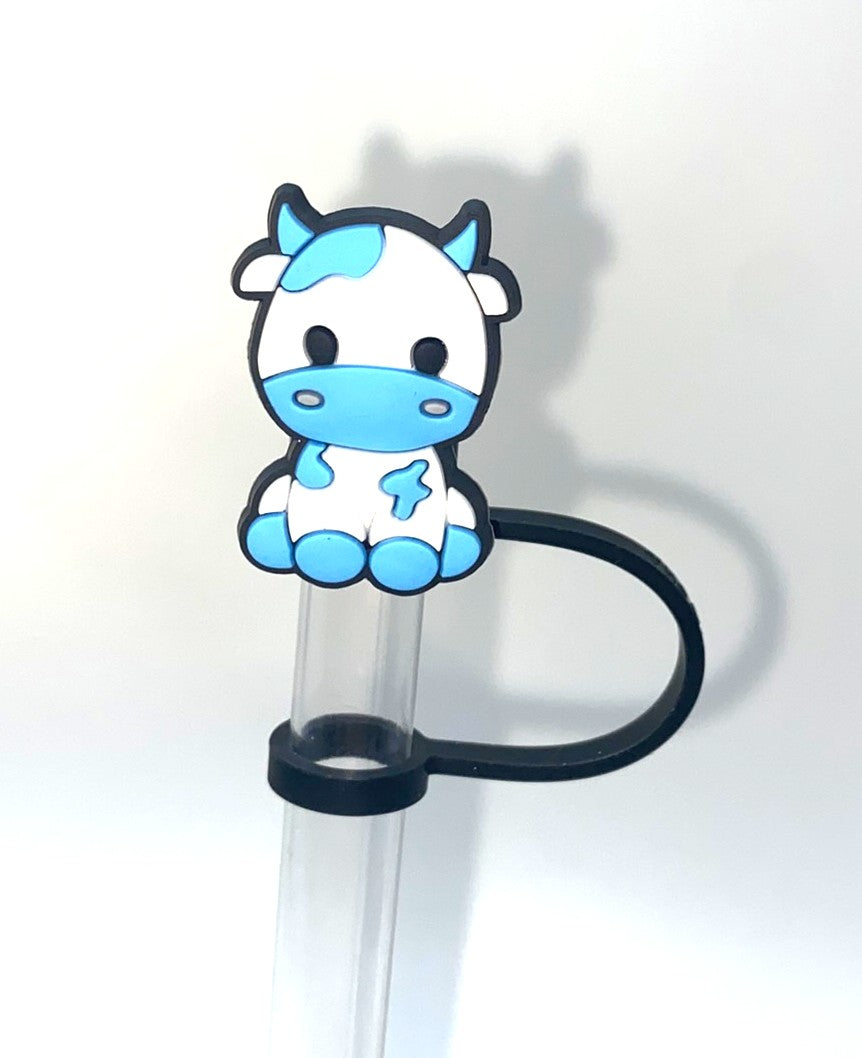 Blue Sitting Cow Straw Topper