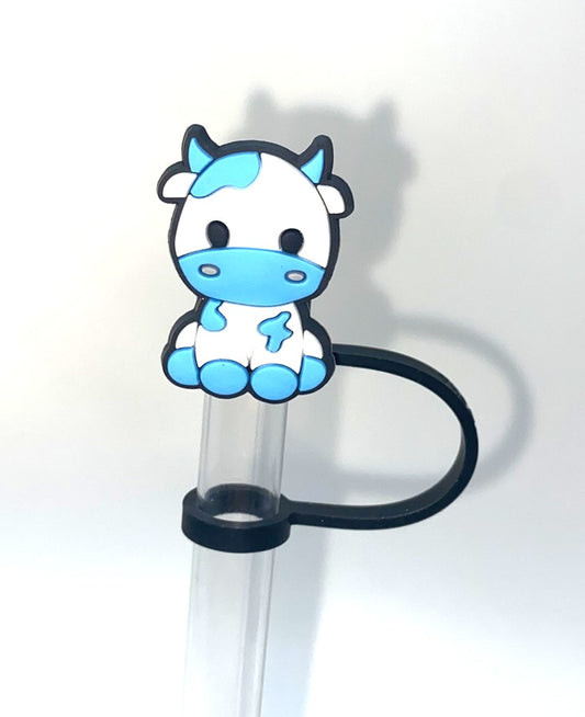 Blue Sitting Cow Straw Topper