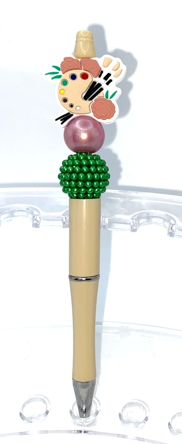 Boho Artist Paint Palette Floral Beaded Pen