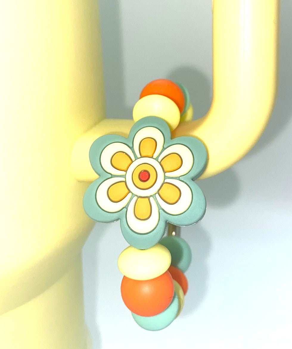 Boho Flower Blue-Mint Green Stanley Tumbler Cup Handle Charm