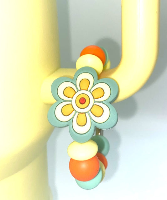 Boho Flower Blue-Mint Green Stanley Tumbler Cup Handle Charm