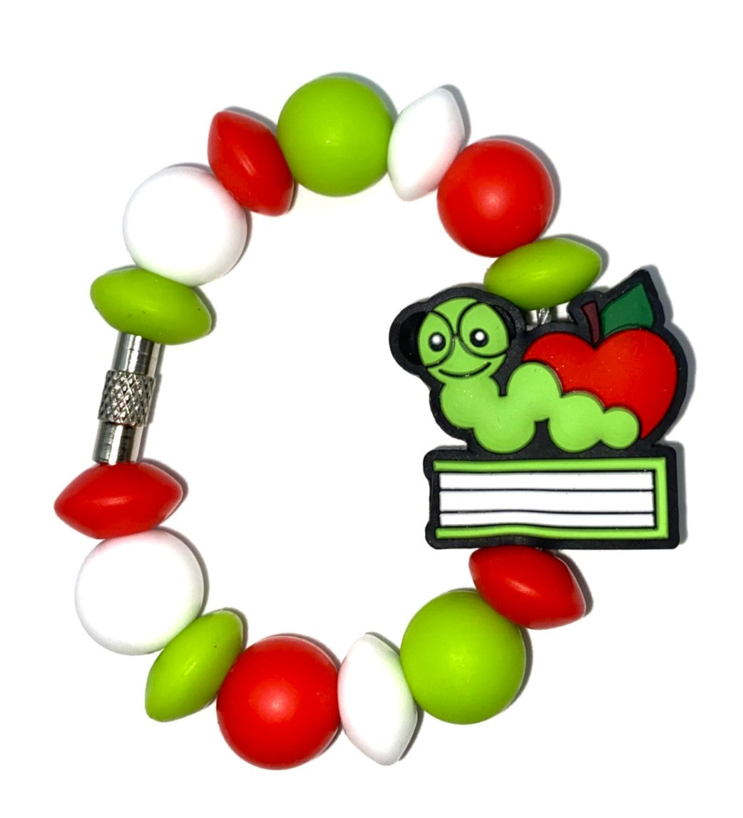 Bookworm w/Apple on Books Stanley Tumbler Cup Handle Charm