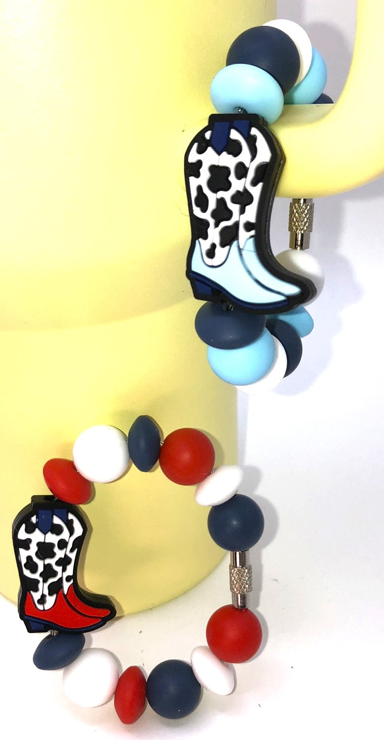 Red OR Blue Cow Print Cowboy Boots Tumbler Cup Handle Charm