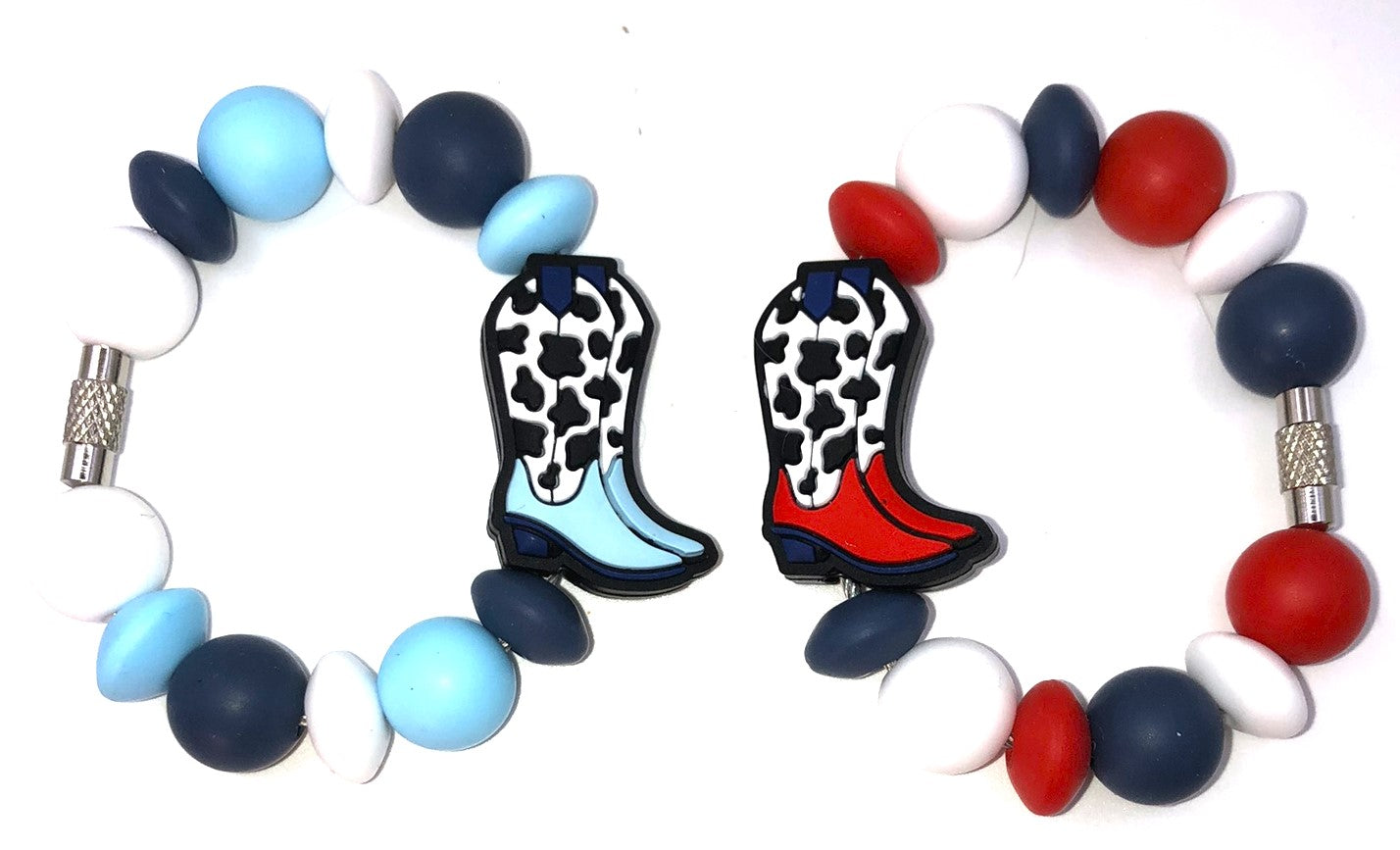 Red OR Blue Cow Print Cowboy Boots Tumbler Cup Handle Charm