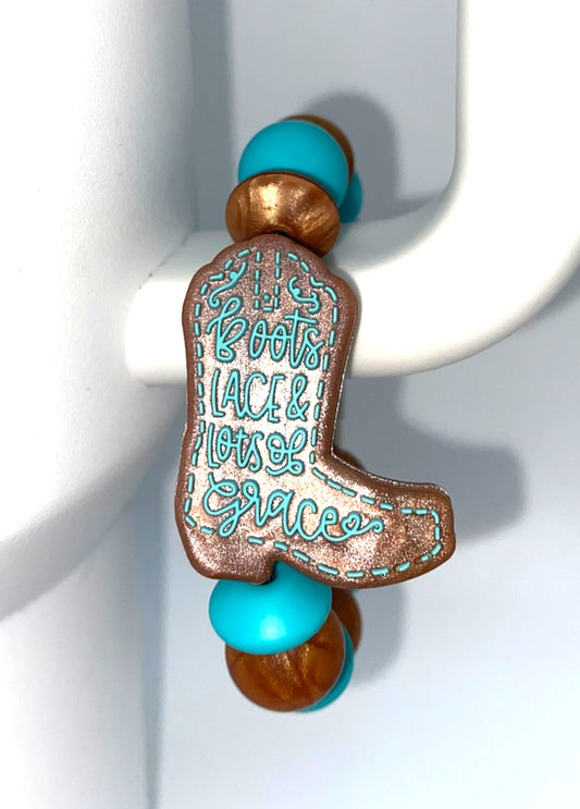 Boots Lace & Lots Of Grace Cowboy Boot Stanley Tumbler Cup Handle Charm