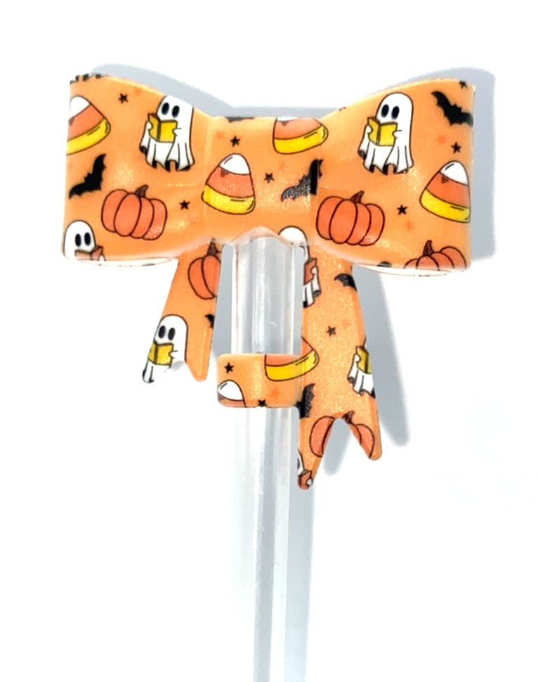 Book Boo Ghost Halloween Bow Straw Topper