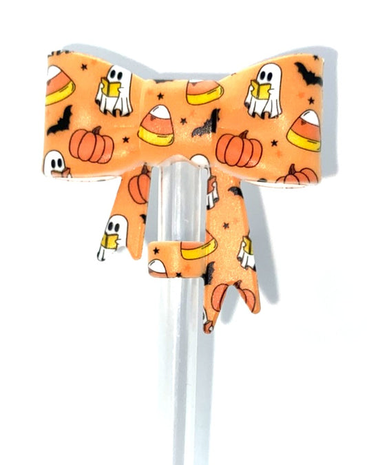 Book Boo Ghost Halloween Bow Straw Topper