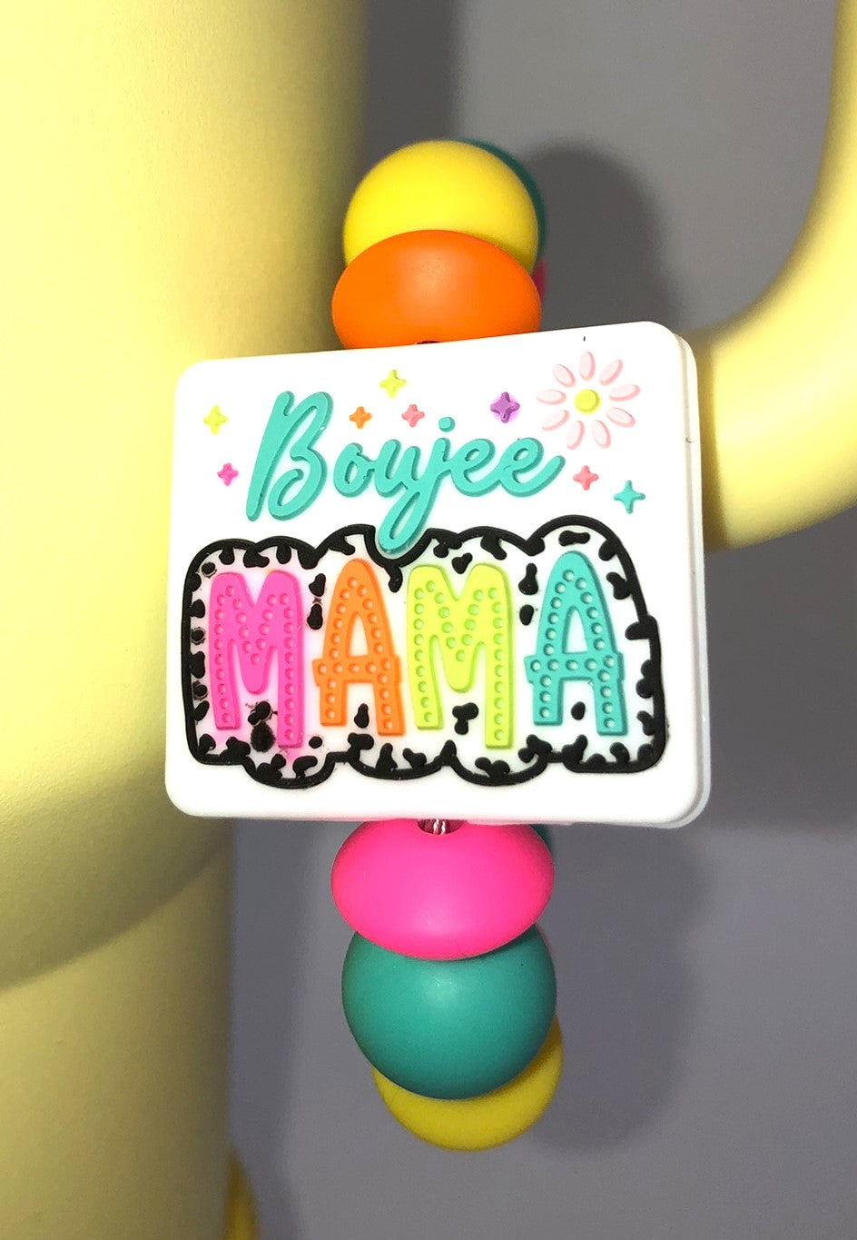 Neon Boujee Mama Stanley Tumbler Cup Handle Charm