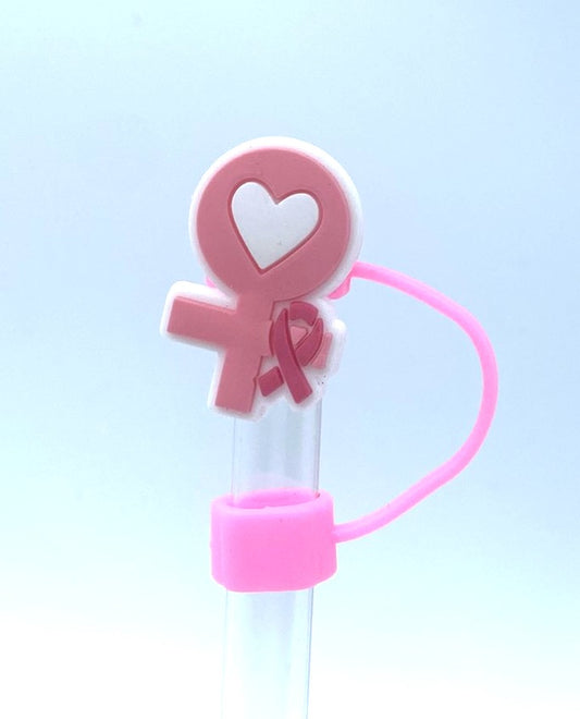 Pink Ribbon Breast Cancer Cross and Heart Straw Topper