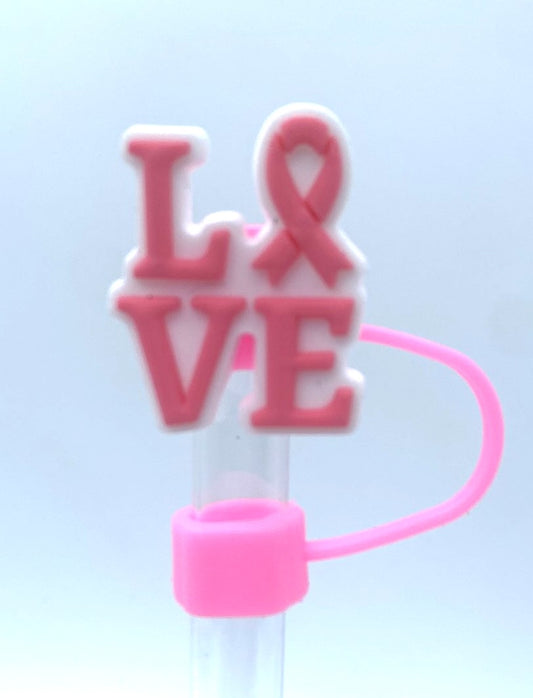 Pink Ribbon Breast Cancer LOVE Straw Topper