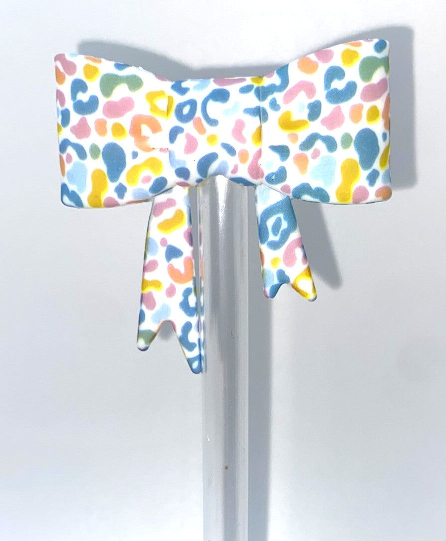 Bright Leopard Print Bow Straw Topper