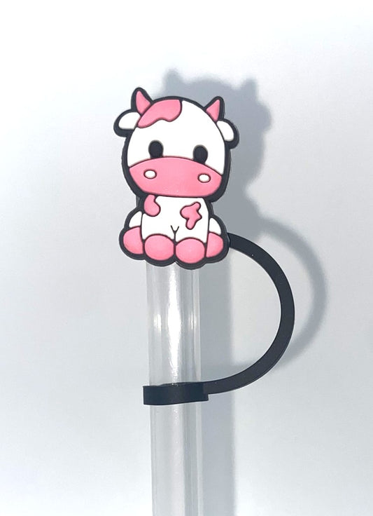 Bright Pink Sitting Cow Straw Topper