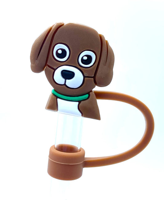 Brown Puppy Dog Straw Topper