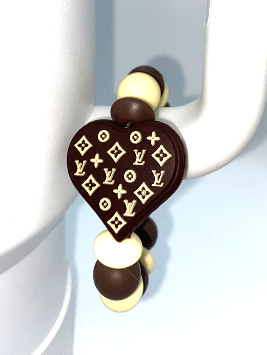 Brown LV Heart Designer Stanley Tumbler Cup Handle Charm