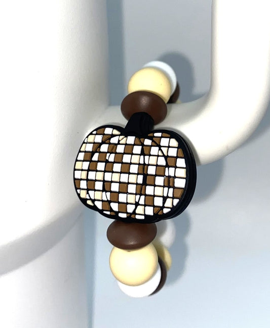 Brown Checkered Pumpkin Stanley Tumbler Cup Handle Charm