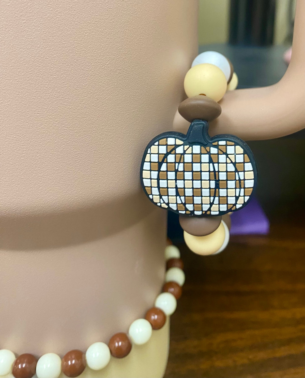 Brown Checkered Pumpkin Stanley Tumbler Cup Handle Charm