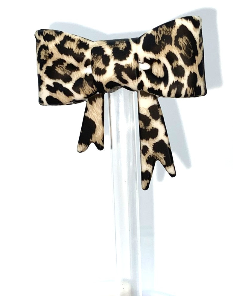 Brown Leopard Print Bow Straw Topper