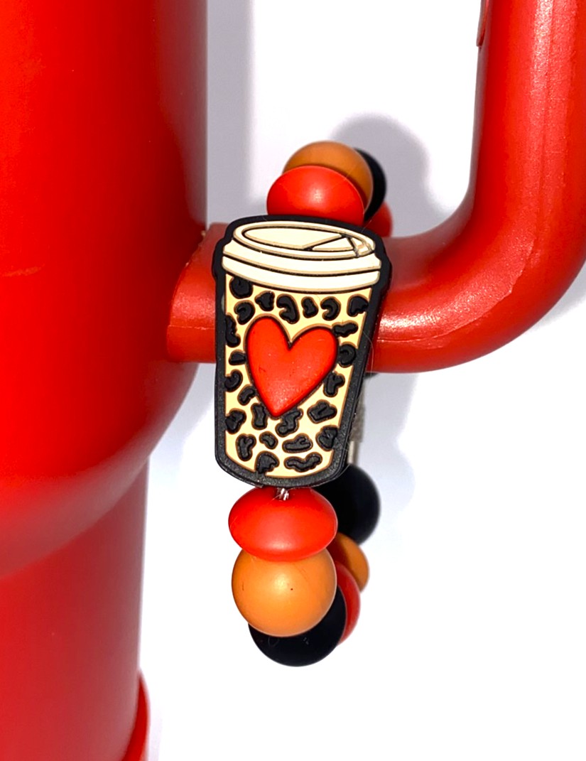 Leopard Print Brown Heart Coffee To Go Cup Stanley Tumbler Cup Handle Charm