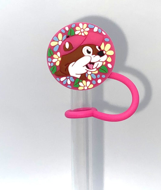 Beaver Gas Station Pink Floral Straw Topper
