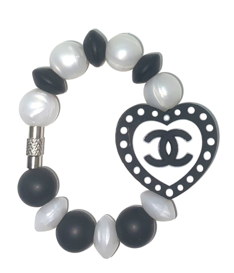 Designer Black & White CC Heart Stanley Tumbler Cup Handle Charm