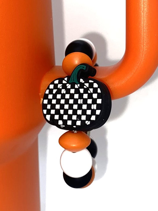 Black & White Checkered Pumpkin Fall Stanley Tumbler Cup Handle Charm