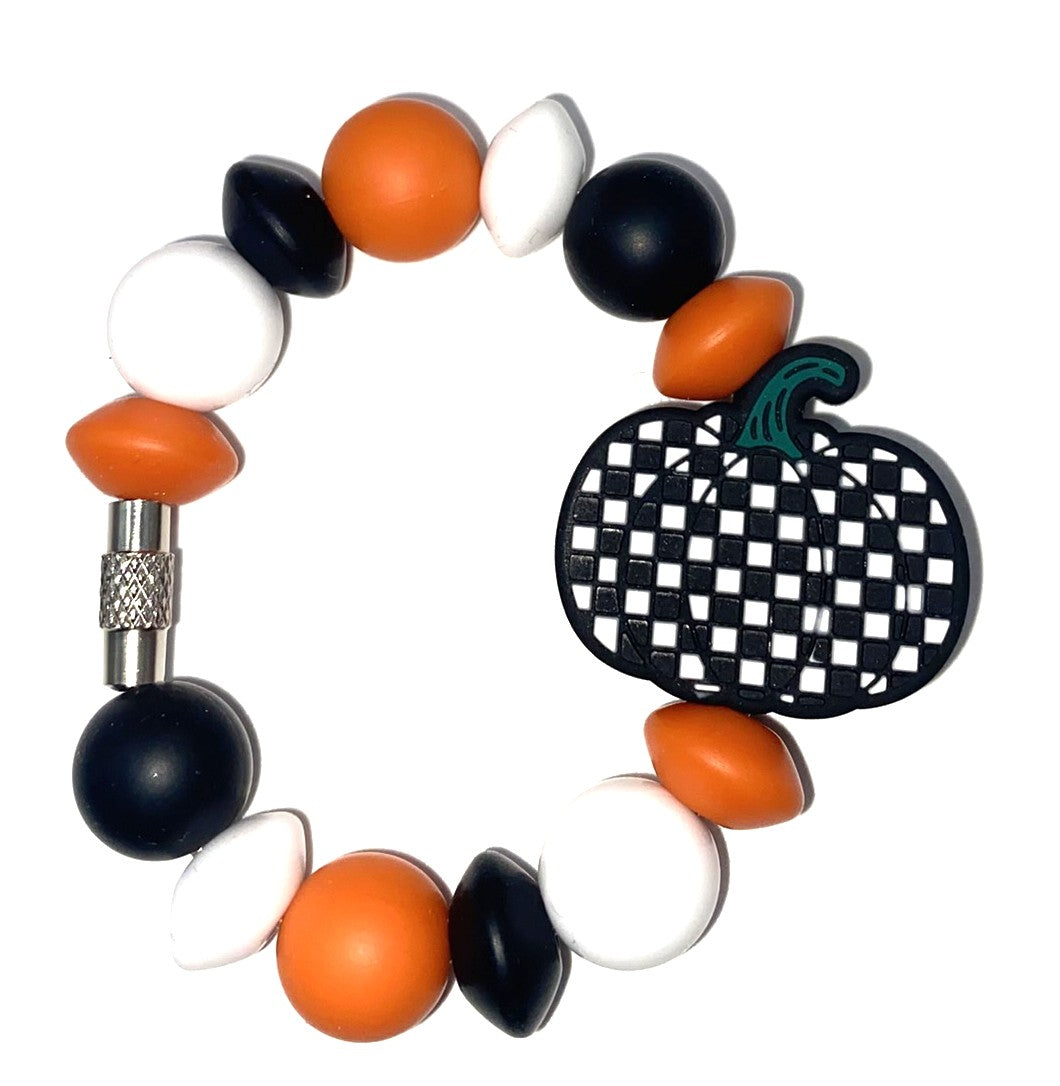 Black & White Checkered Pumpkin Fall Stanley Tumbler Cup Handle Charm