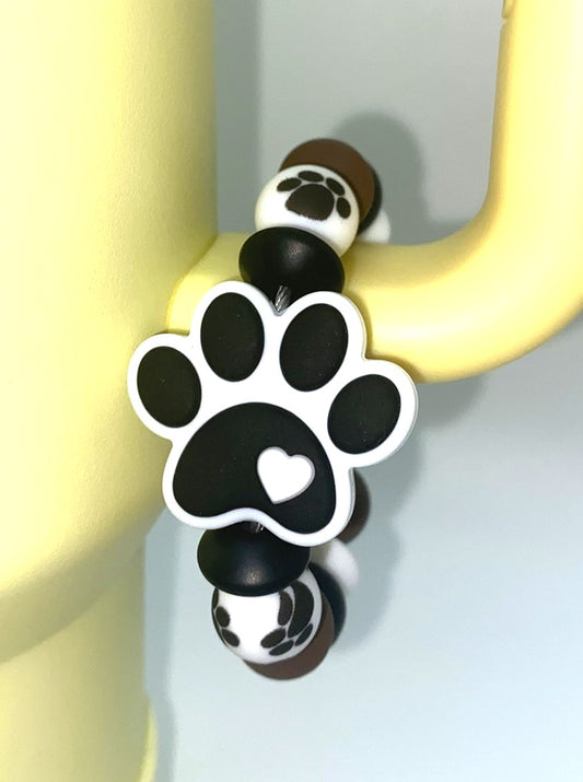 Black & White Dog Paw Stanley Tumbler Cup Handle Charm