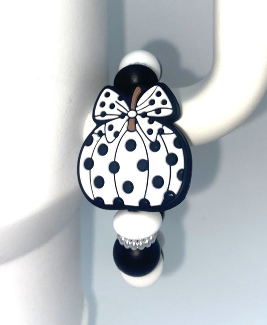 Black & White Polka Dot Coquette Bow Pumpkin Stanley Tumbler Cup Handle Charm