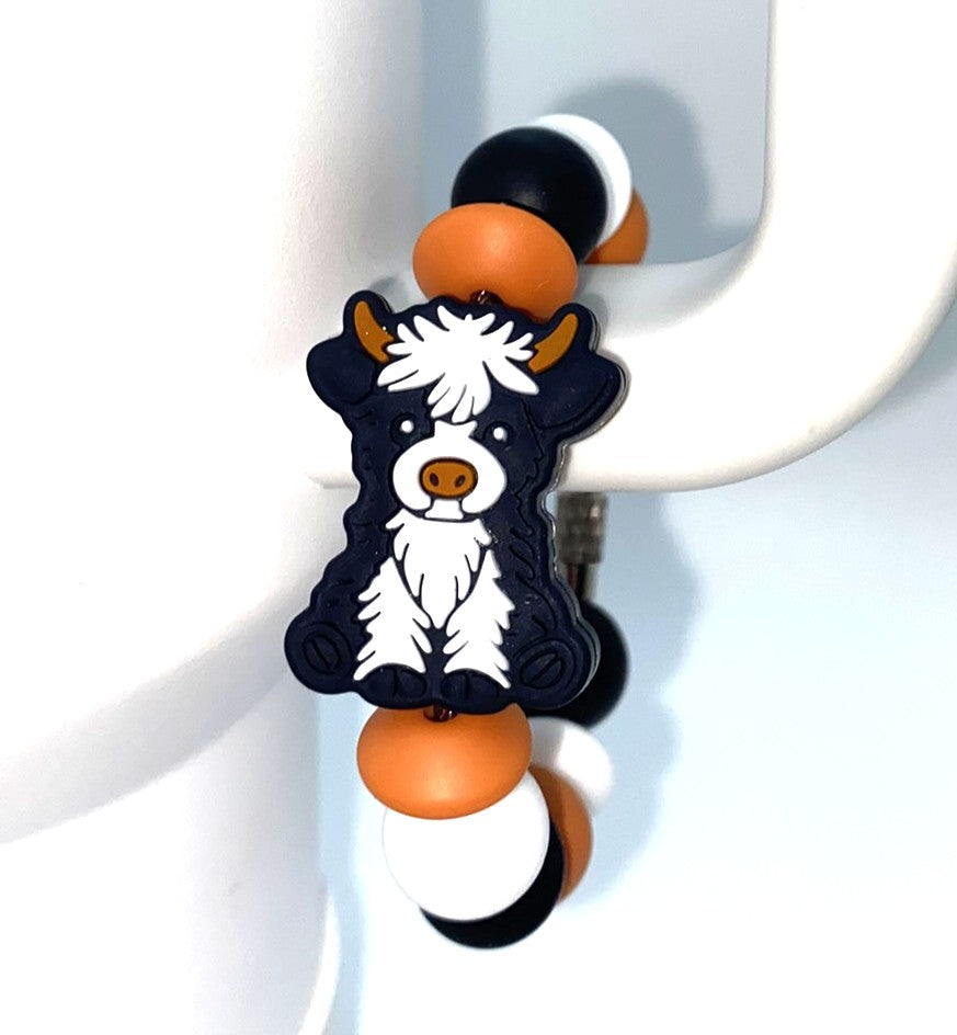 Highland Cow Black & White Stanley Tumbler Cup Handle Charm