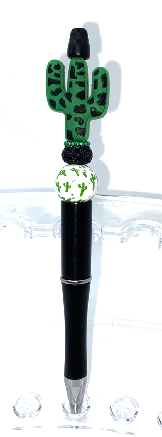Tall Green Cactus Beaded Pen