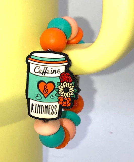 Caffeine & Kindness Floral Coffee Cup Stanley Tumbler Cup Handle Charm