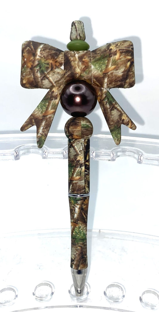 Camo Big Bow Beaded Pen