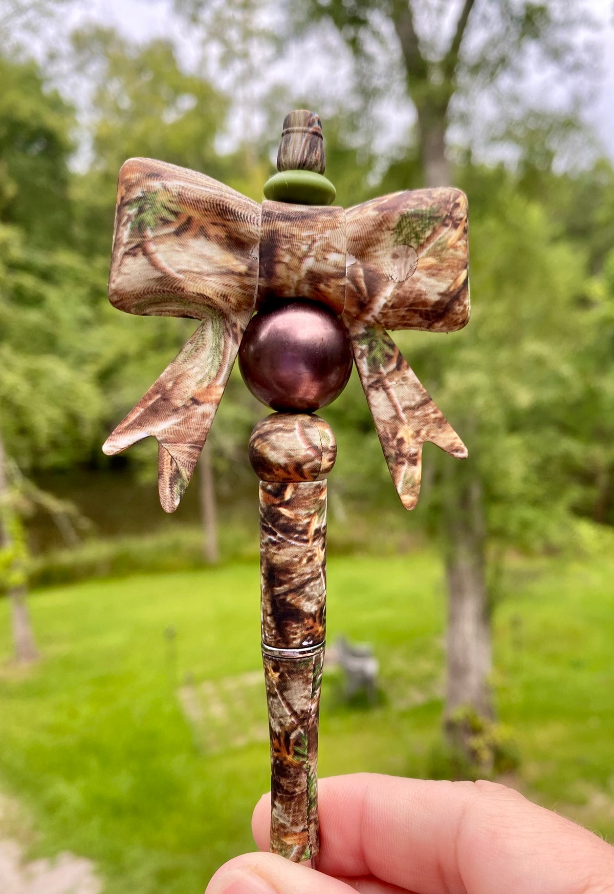 Camo Big Bow Beaded Pen