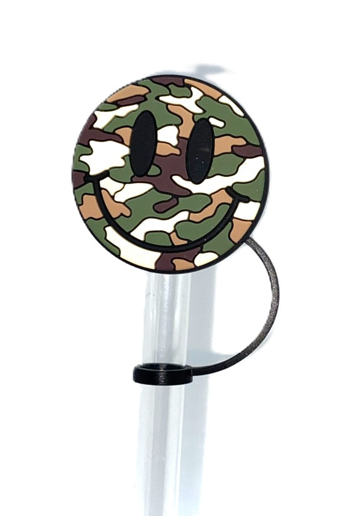 Camo Smiley Face Straw Topper