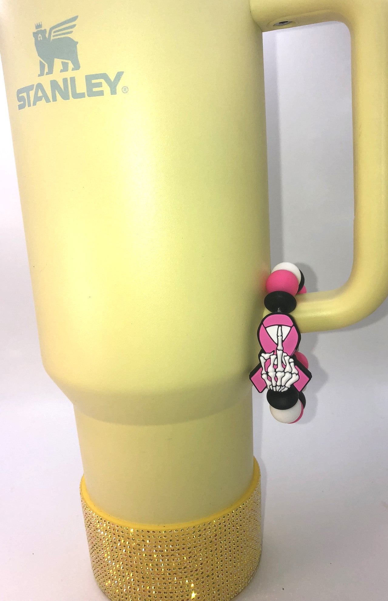 Pink Ribbon Breast Cancer Middle Finger Skellie Awareness Stanley Tumbler Cup Handle Charm