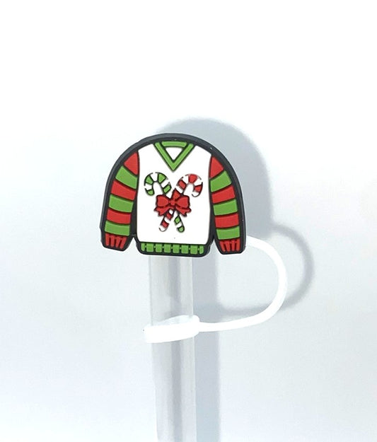 Candy Cane Christmas Sweater Straw Topper