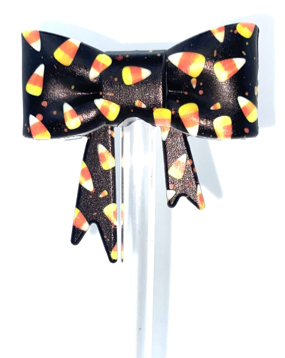 Candy Corn Halloween Bow Straw Topper