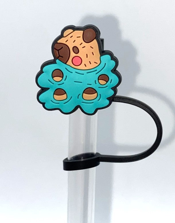Capybara Swimming Straw Topper