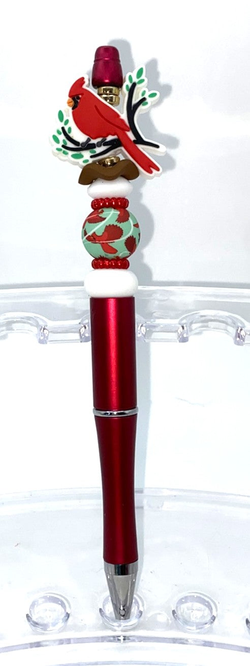 Cardinal Red Bird Beaded Pen