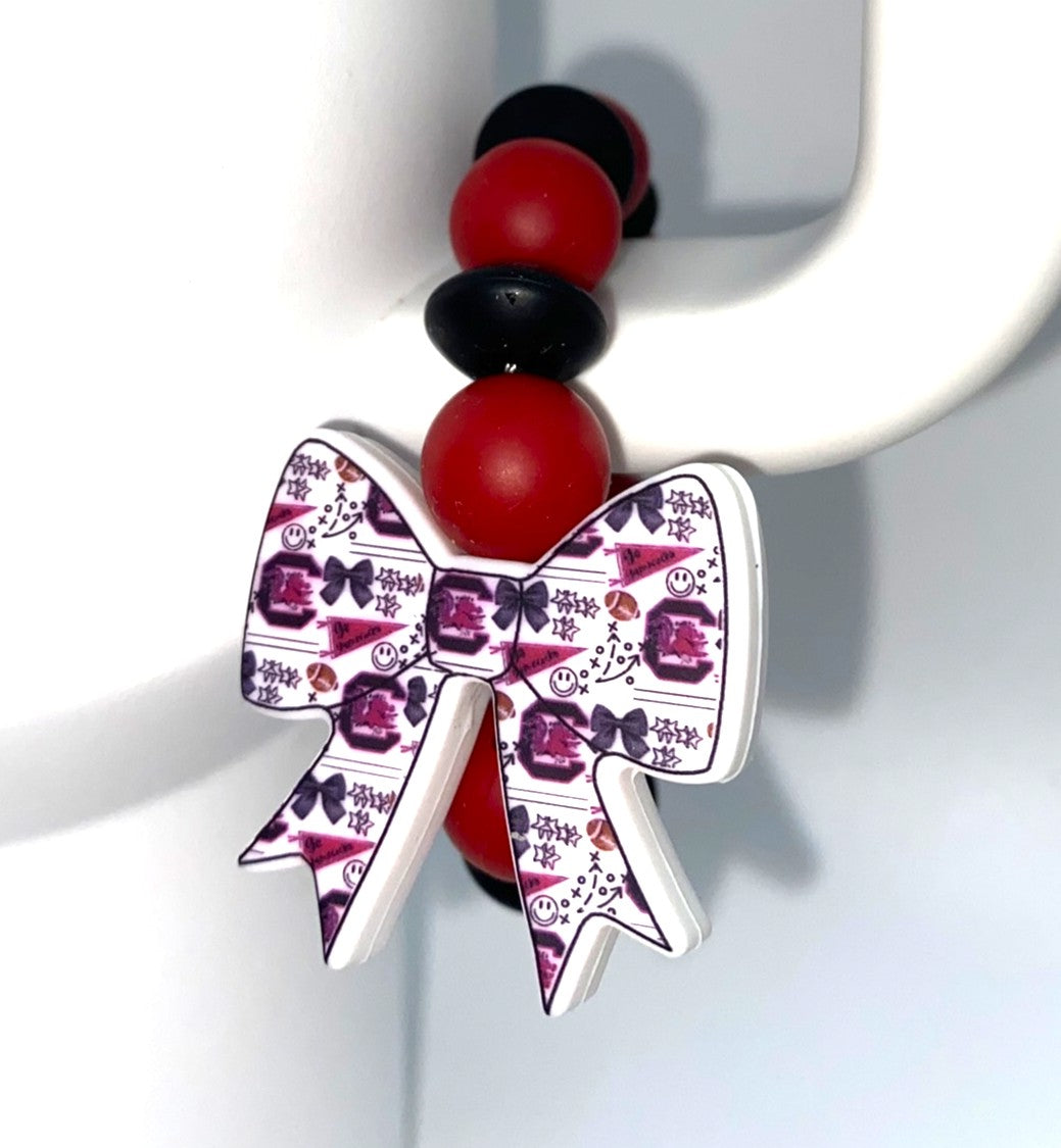 South Carolina Gamecocks USC Printed Bow College Football Stanley Tumbler Cup Handle Charm